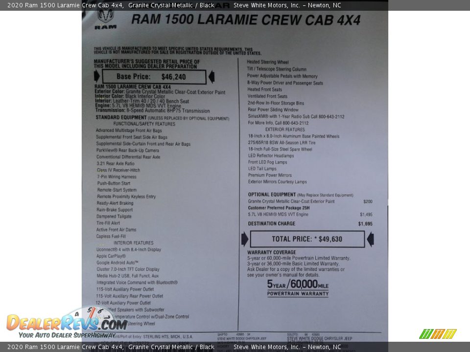 2020 Ram 1500 Laramie Crew Cab 4x4 Granite Crystal Metallic / Black Photo #36