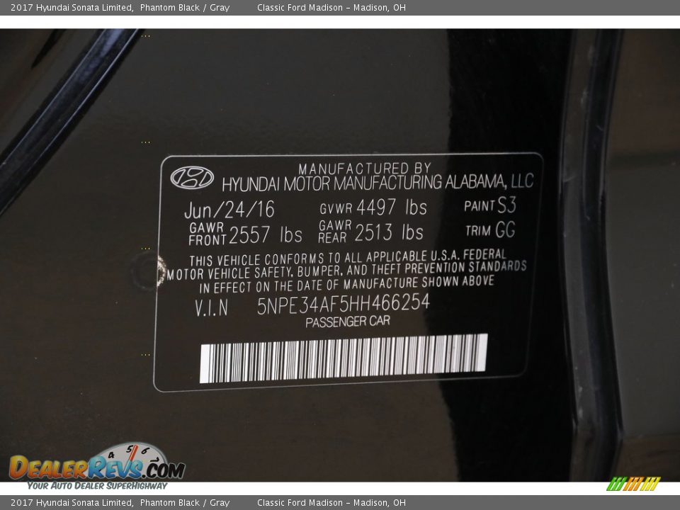 2017 Hyundai Sonata Limited Phantom Black / Gray Photo #17