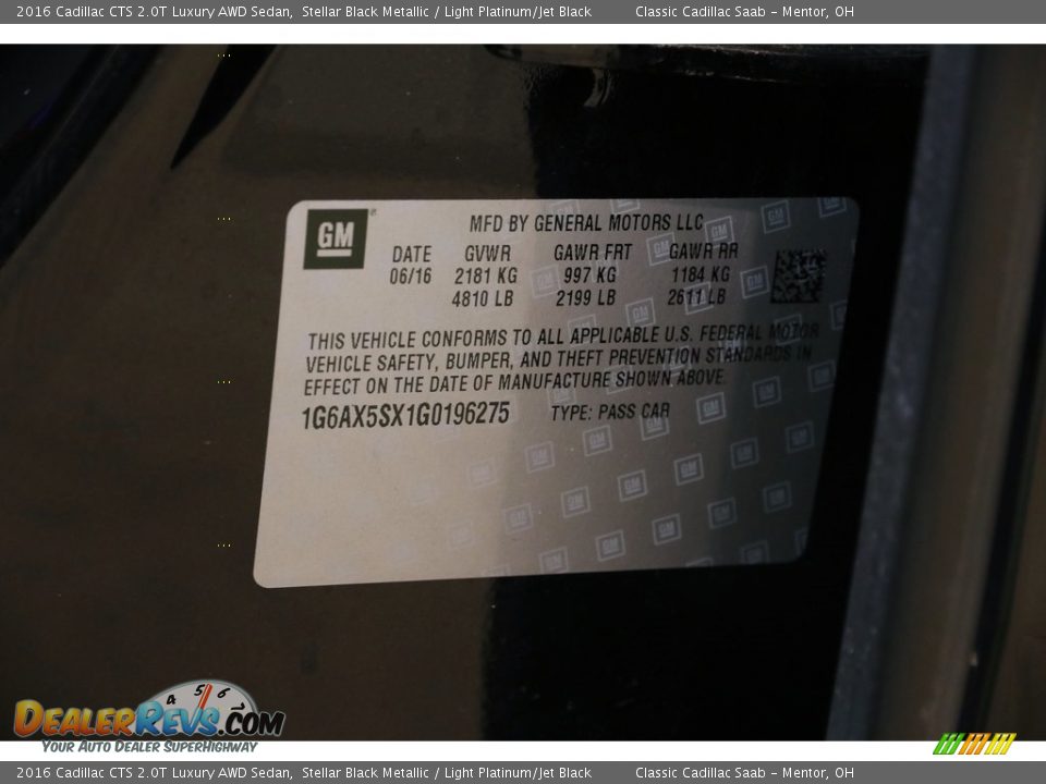 2016 Cadillac CTS 2.0T Luxury AWD Sedan Stellar Black Metallic / Light Platinum/Jet Black Photo #22