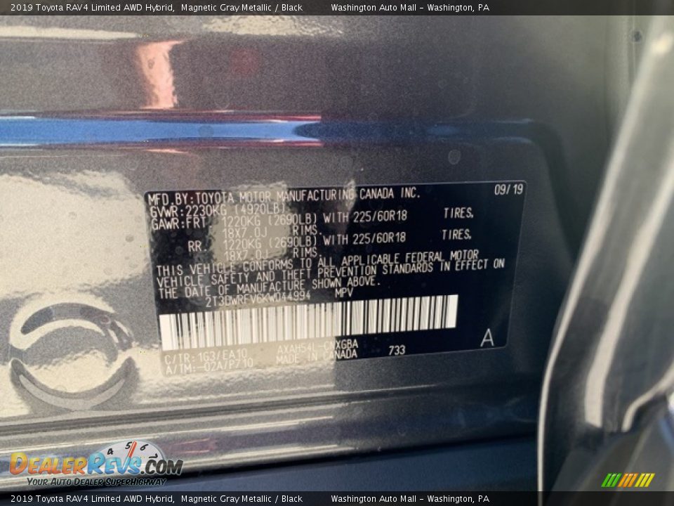 2019 Toyota RAV4 Limited AWD Hybrid Magnetic Gray Metallic / Black Photo #34