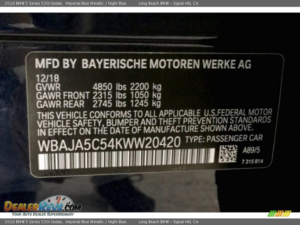 2019 BMW 5 Series 530i Sedan Imperial Blue Metallic / Night Blue Photo #19