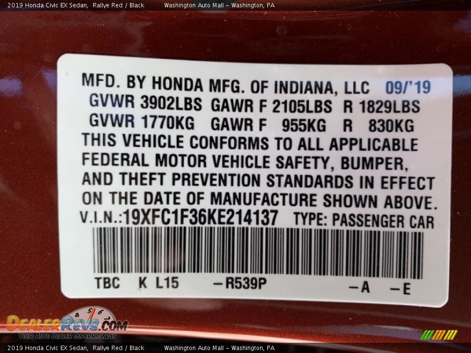 2019 Honda Civic EX Sedan Rallye Red / Black Photo #9