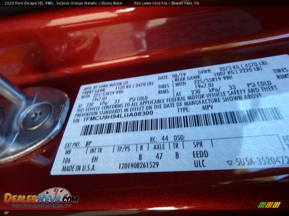 Ford Color Code BP Sedona Orange Metallic