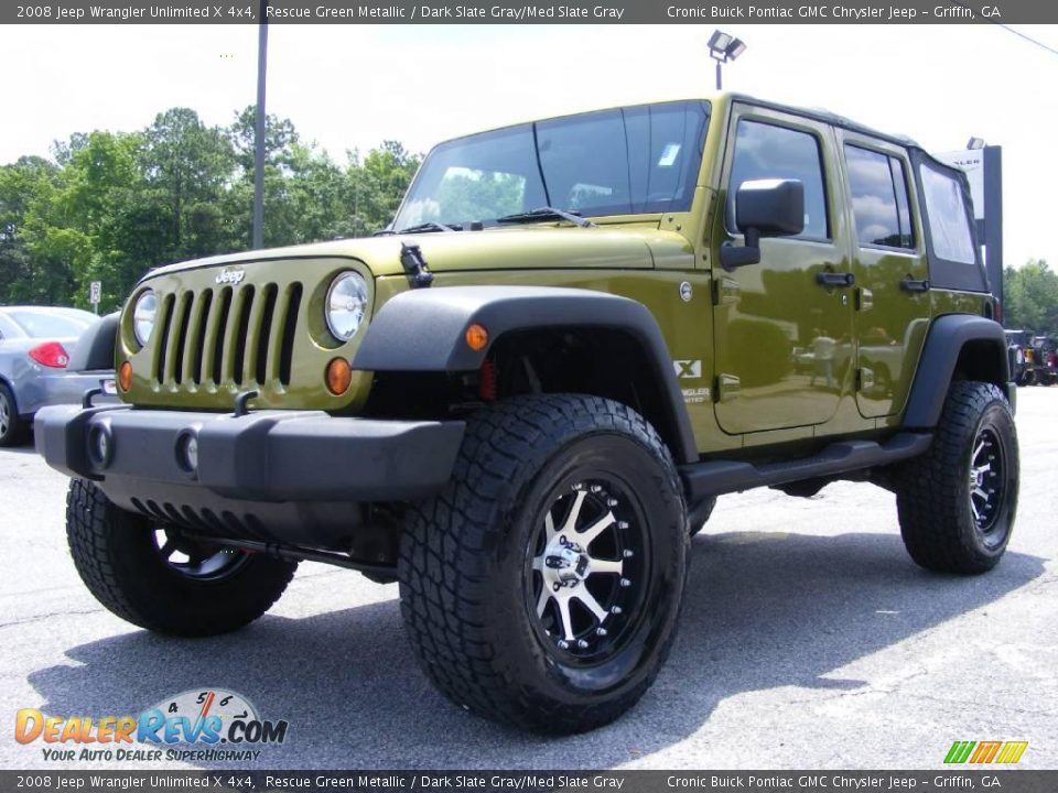 2008 Jeep Wrangler Unlimited X 4x4 Rescue Green Metallic / Dark Slate Gray/Med Slate Gray Photo #4