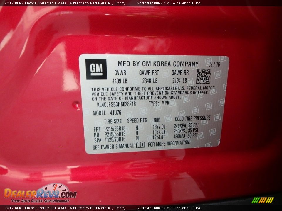 2017 Buick Encore Preferred II AWD Winterberry Red Metallic / Ebony Photo #14