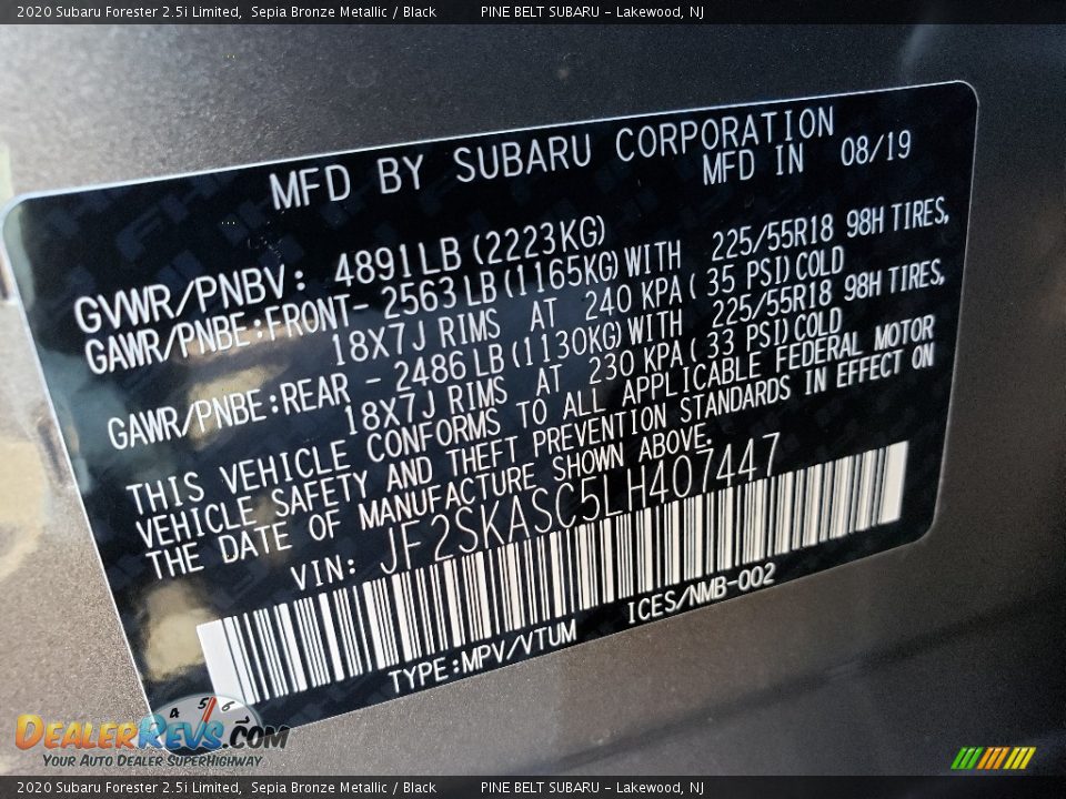 2020 Subaru Forester 2.5i Limited Sepia Bronze Metallic / Black Photo #9