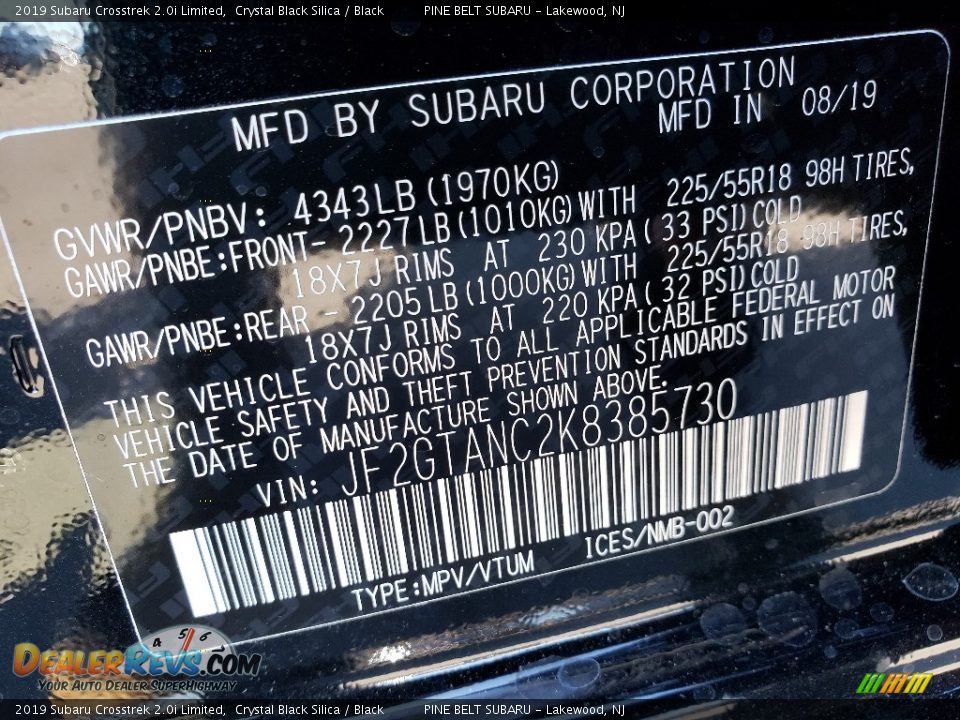 2019 Subaru Crosstrek 2.0i Limited Crystal Black Silica / Black Photo #9