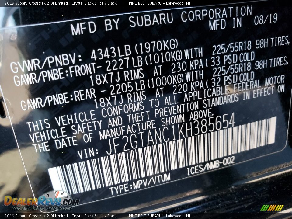 2019 Subaru Crosstrek 2.0i Limited Crystal Black Silica / Black Photo #9