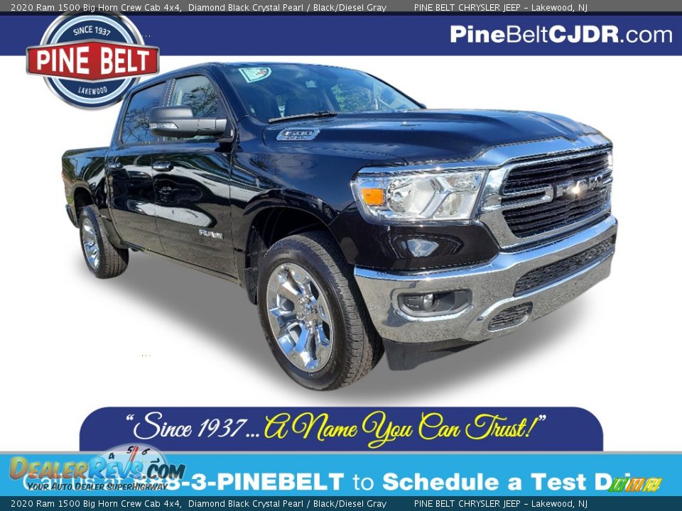 2020 Ram 1500 Big Horn Crew Cab 4x4 Diamond Black Crystal Pearl / Black/Diesel Gray Photo #1