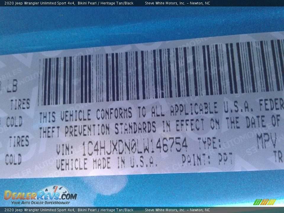 2020 Jeep Wrangler Unlimited Sport 4x4 Bikini Pearl / Heritage Tan/Black Photo #31