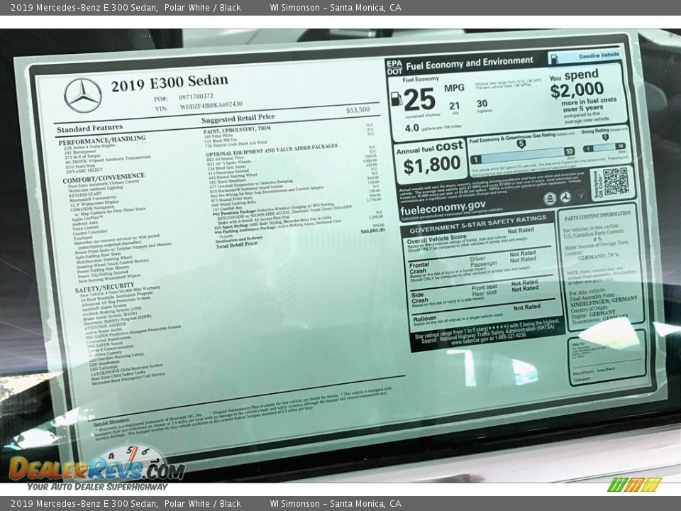 2019 Mercedes-Benz E 300 Sedan Polar White / Black Photo #10