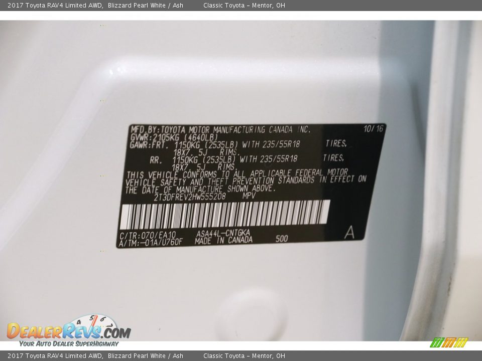 2017 Toyota RAV4 Limited AWD Blizzard Pearl White / Ash Photo #20