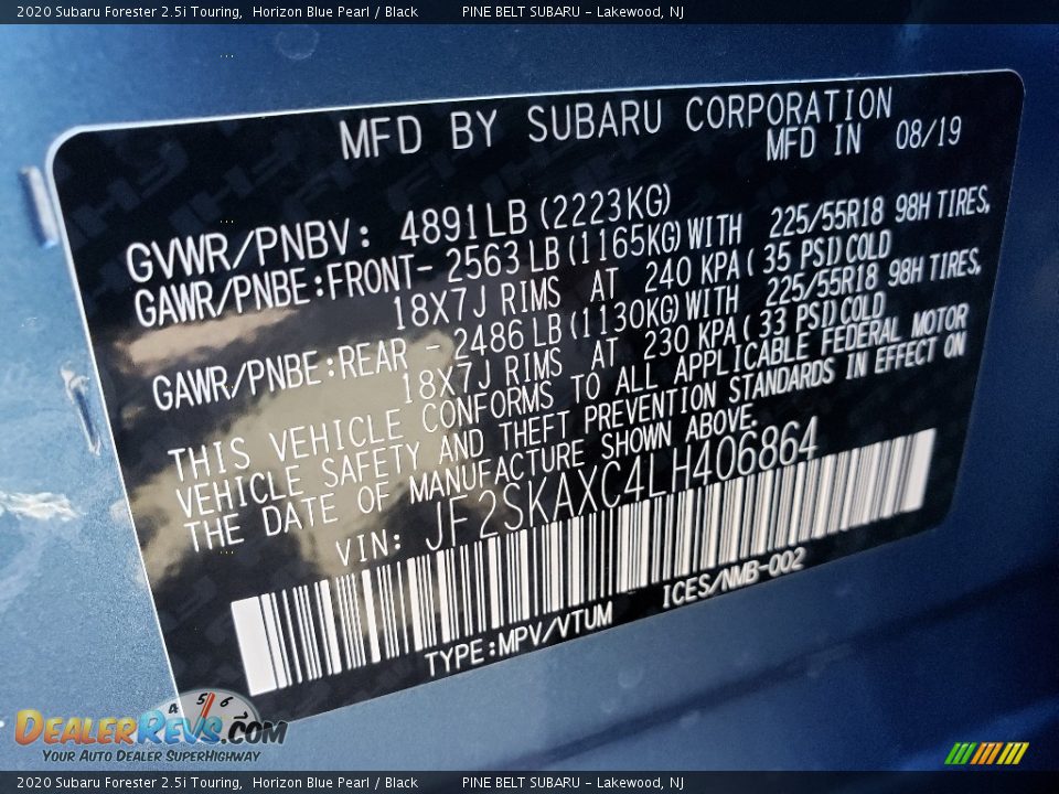 2020 Subaru Forester 2.5i Touring Horizon Blue Pearl / Black Photo #9