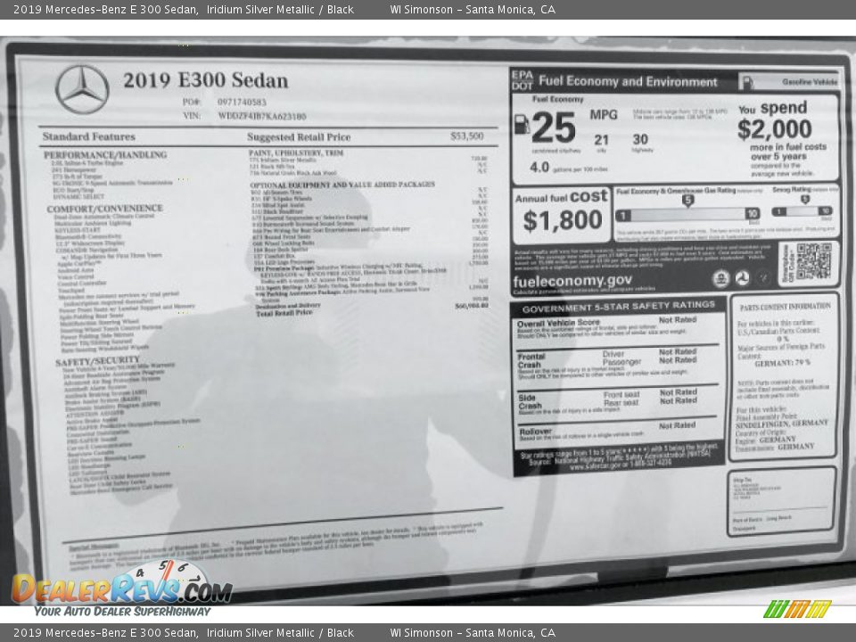 2019 Mercedes-Benz E 300 Sedan Iridium Silver Metallic / Black Photo #10