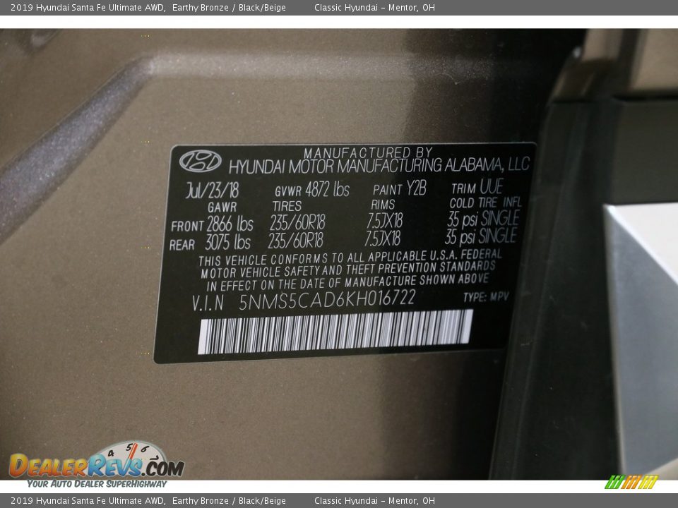 2019 Hyundai Santa Fe Ultimate AWD Earthy Bronze / Black/Beige Photo #22