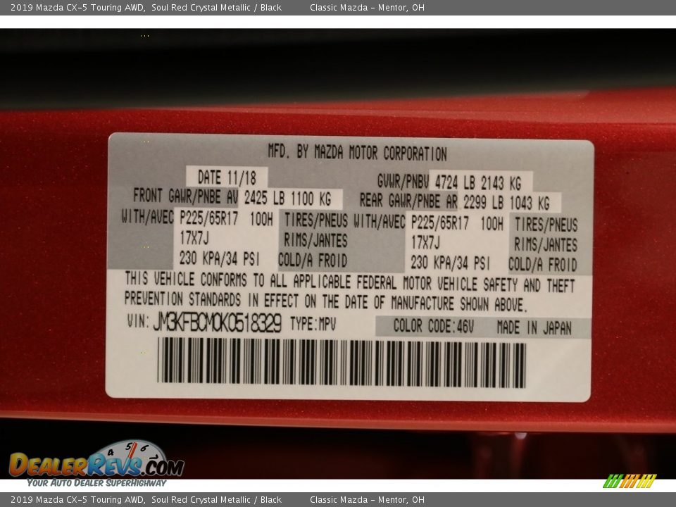 2019 Mazda CX-5 Touring AWD Soul Red Crystal Metallic / Black Photo #19