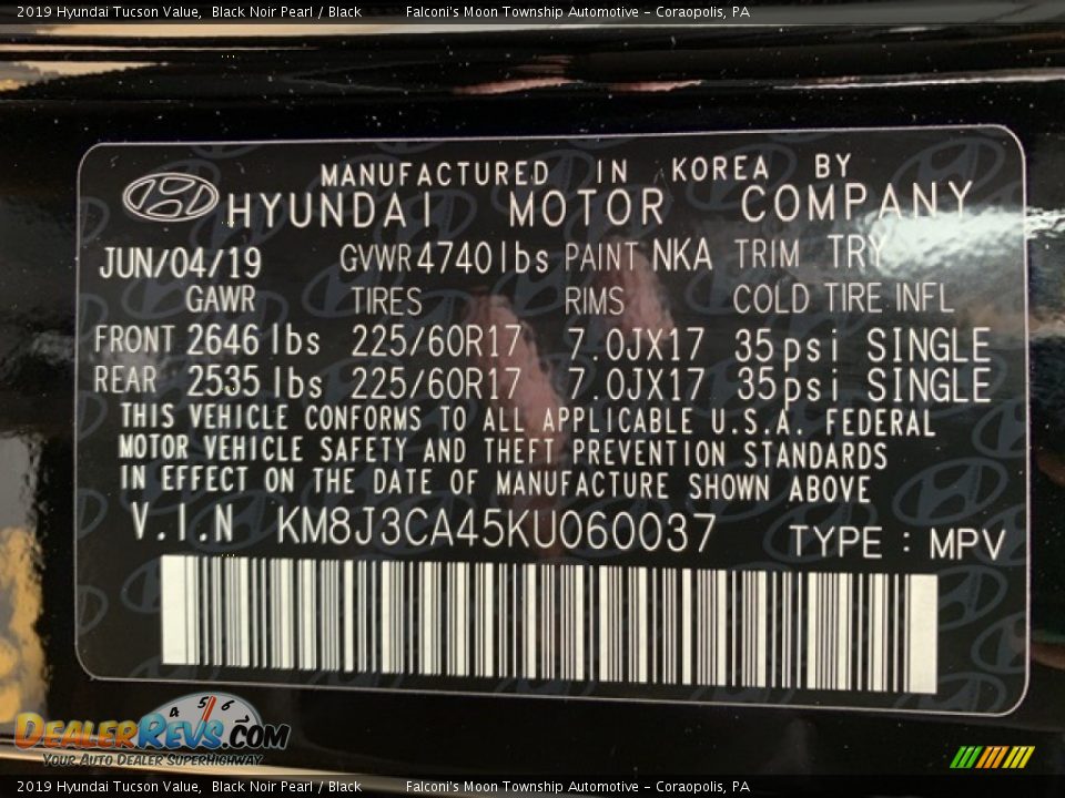 2019 Hyundai Tucson Value Black Noir Pearl / Black Photo #10