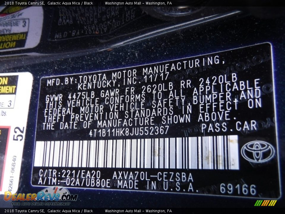 2018 Toyota Camry SE Galactic Aqua Mica / Black Photo #27
