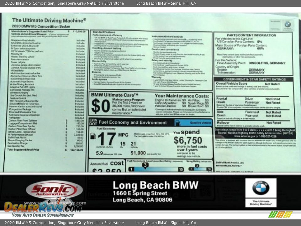 2020 BMW M5 Competition Singapore Grey Metallic / Silverstone Photo #10