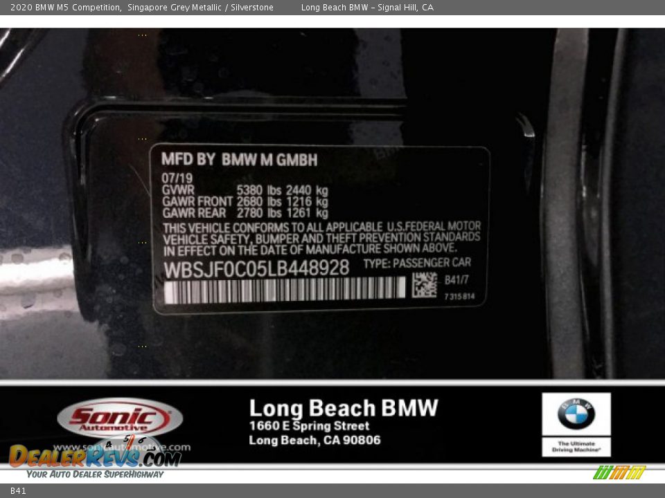 BMW Color Code B41 Singapore Grey Metallic