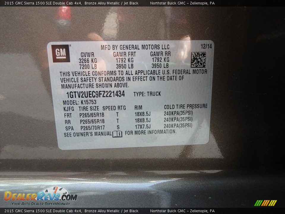 2015 GMC Sierra 1500 SLE Double Cab 4x4 Bronze Alloy Metallic / Jet Black Photo #19