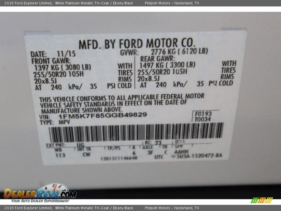 2016 Ford Explorer Limited White Platinum Metallic Tri-Coat / Ebony Black Photo #33