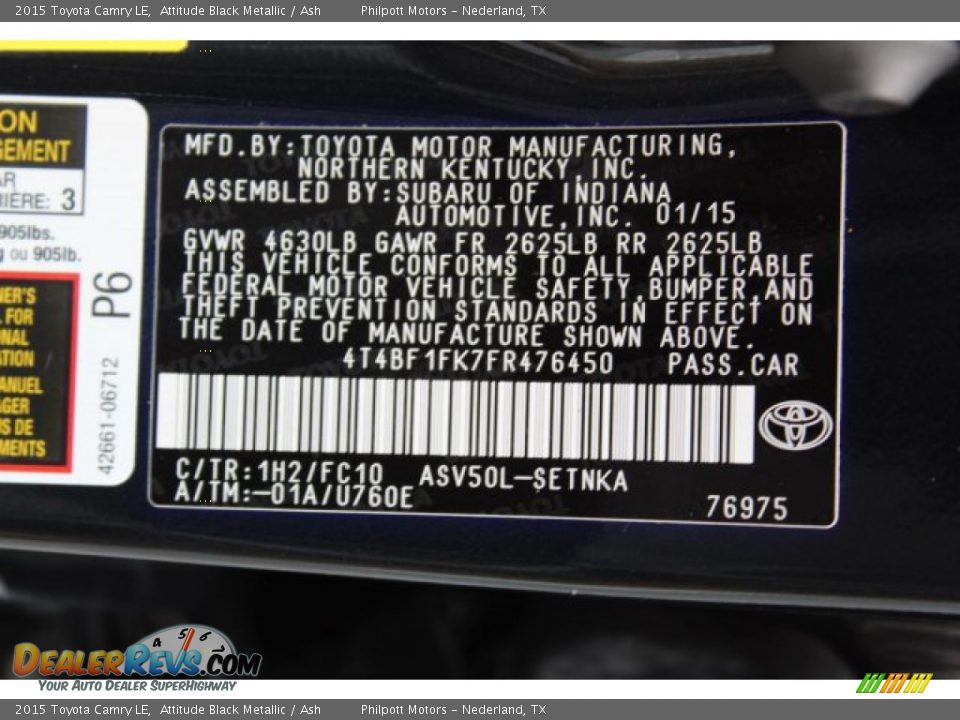 2015 Toyota Camry LE Attitude Black Metallic / Ash Photo #29