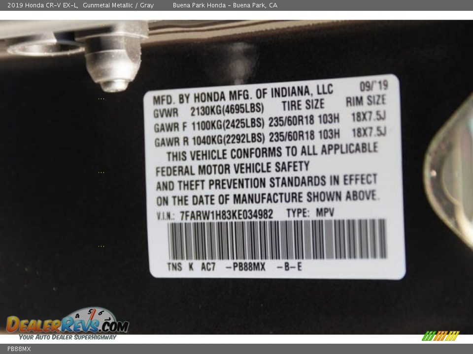 Honda Color Code PB88MX Gunmetal Metallic