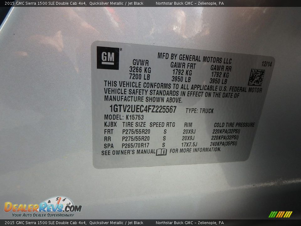 2015 GMC Sierra 1500 SLE Double Cab 4x4 Quicksilver Metallic / Jet Black Photo #18
