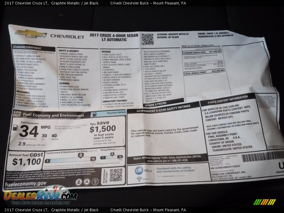 2017 Chevrolet Cruze LT Graphite Metallic / Jet Black Photo #30