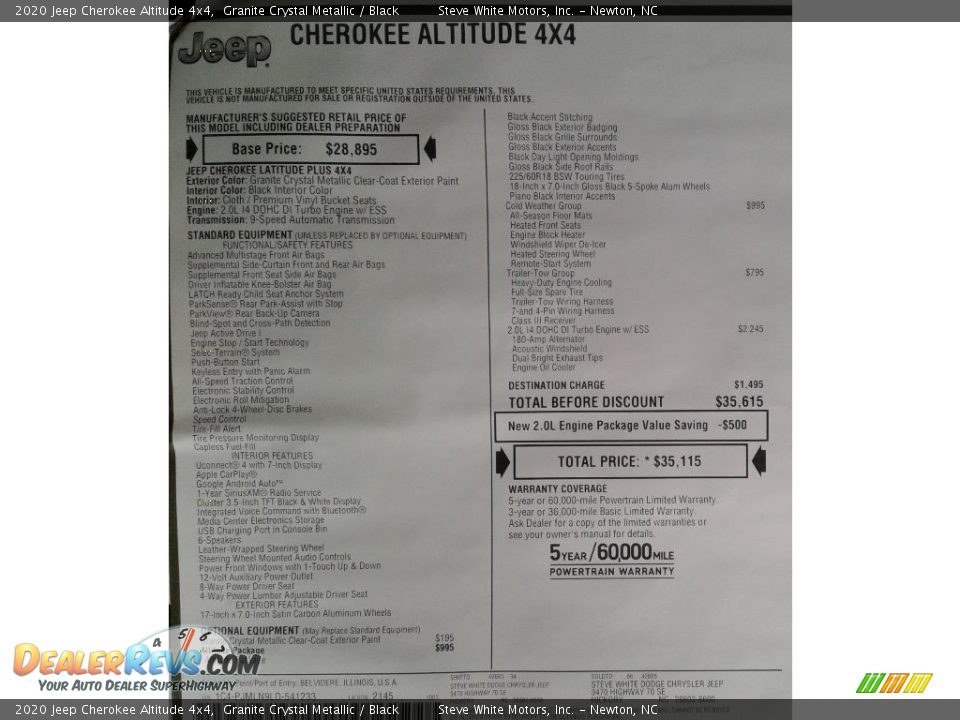 2020 Jeep Cherokee Altitude 4x4 Granite Crystal Metallic / Black Photo #34