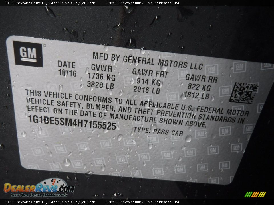 2017 Chevrolet Cruze LT Graphite Metallic / Jet Black Photo #33