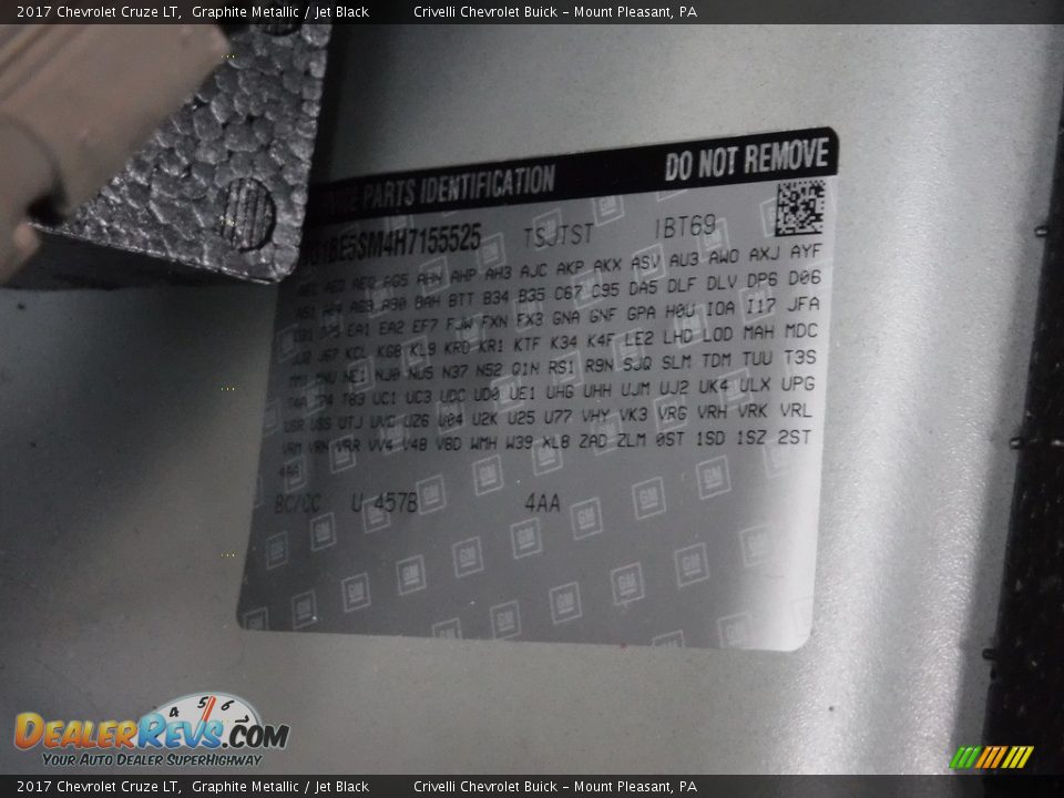 2017 Chevrolet Cruze LT Graphite Metallic / Jet Black Photo #34