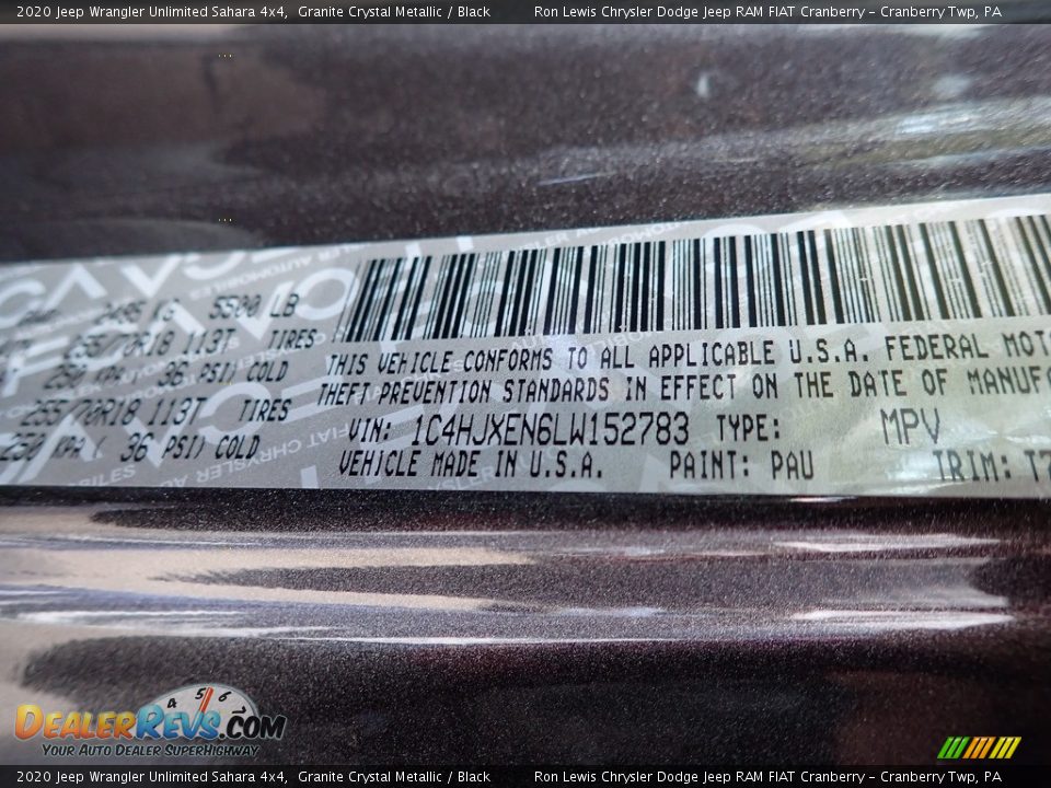 2020 Jeep Wrangler Unlimited Sahara 4x4 Granite Crystal Metallic / Black Photo #13