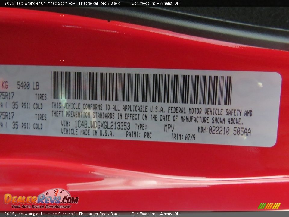 2016 Jeep Wrangler Unlimited Sport 4x4 Firecracker Red / Black Photo #36