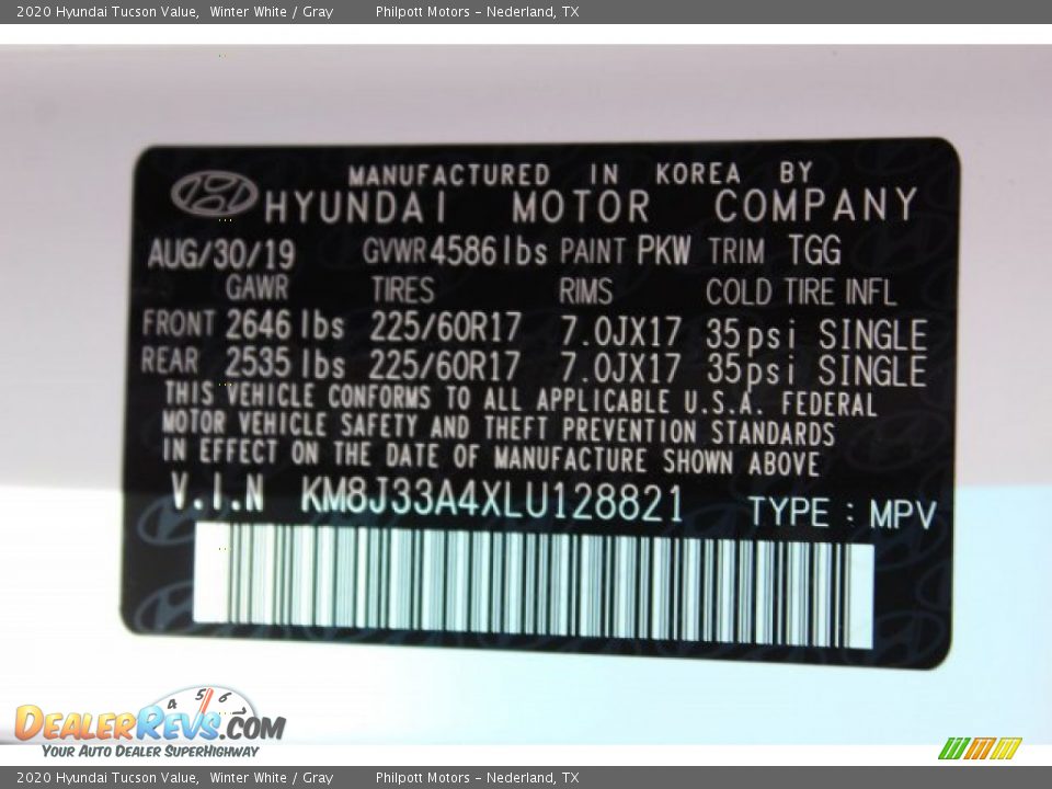 2020 Hyundai Tucson Value Winter White / Gray Photo #26