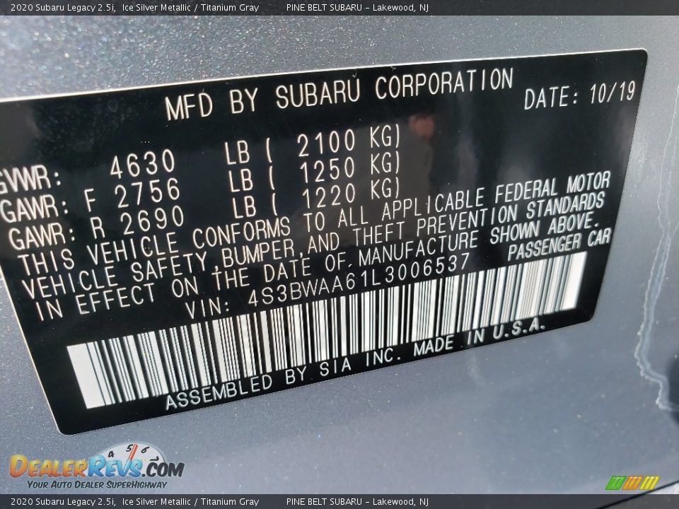 2020 Subaru Legacy 2.5i Ice Silver Metallic / Titanium Gray Photo #9