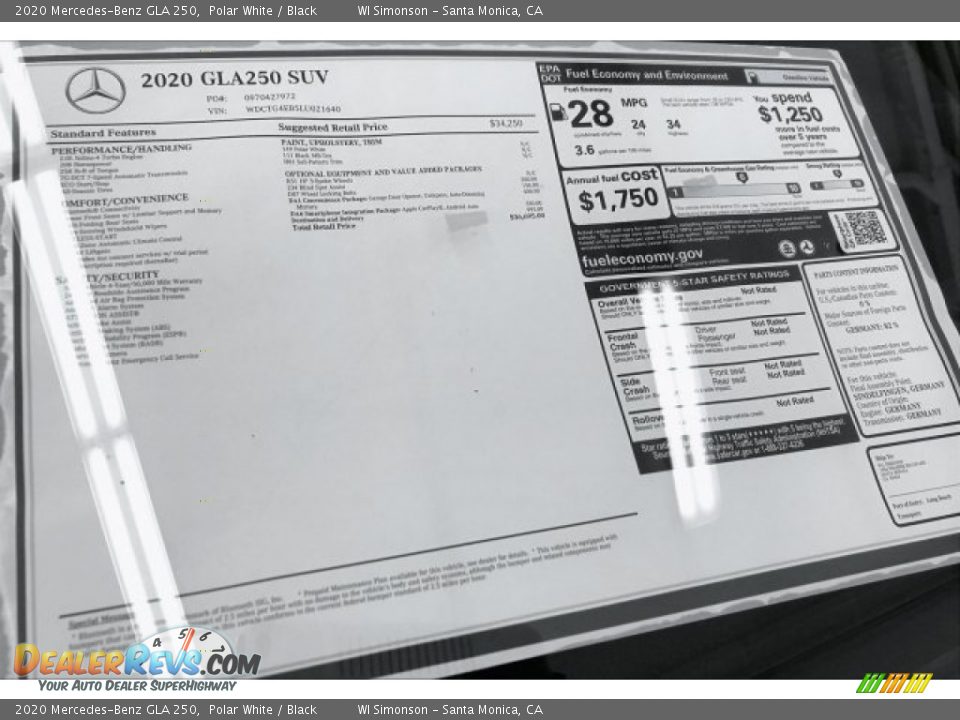 2020 Mercedes-Benz GLA 250 Polar White / Black Photo #10
