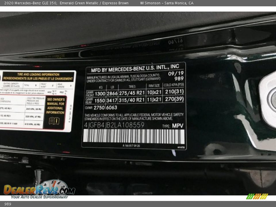 Mercedes-Benz Color Code 989 Emerald Green Metallic