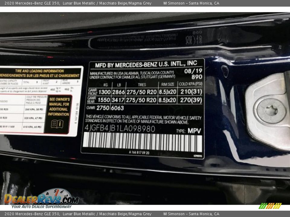 2020 Mercedes-Benz GLE 350 Lunar Blue Metallic / Macchiato Beige/Magma Grey Photo #11