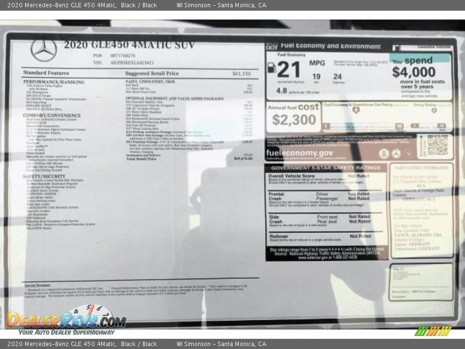 2020 Mercedes-Benz GLE 450 4Matic Window Sticker Photo #10