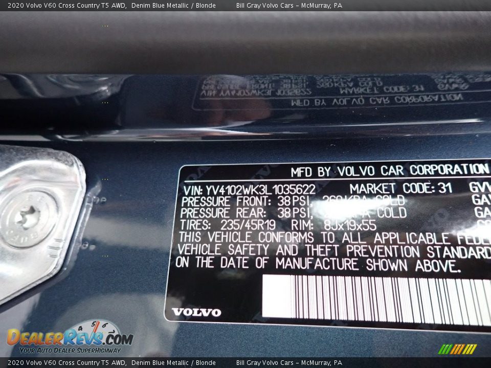 2020 Volvo V60 Cross Country T5 AWD Denim Blue Metallic / Blonde Photo #11