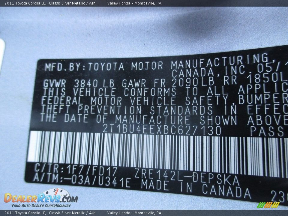 2011 Toyota Corolla LE Classic Silver Metallic / Ash Photo #19