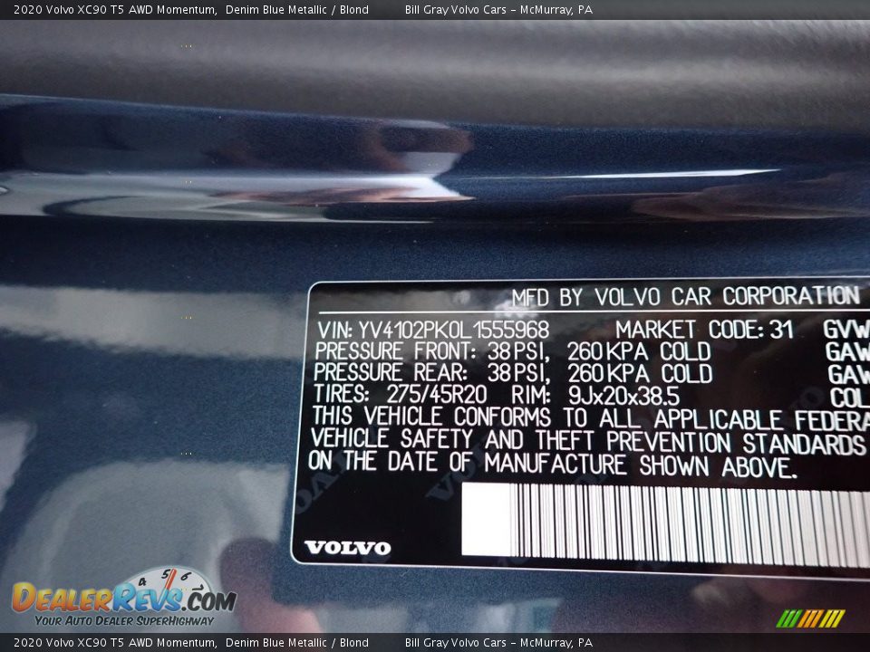2020 Volvo XC90 T5 AWD Momentum Denim Blue Metallic / Blond Photo #11