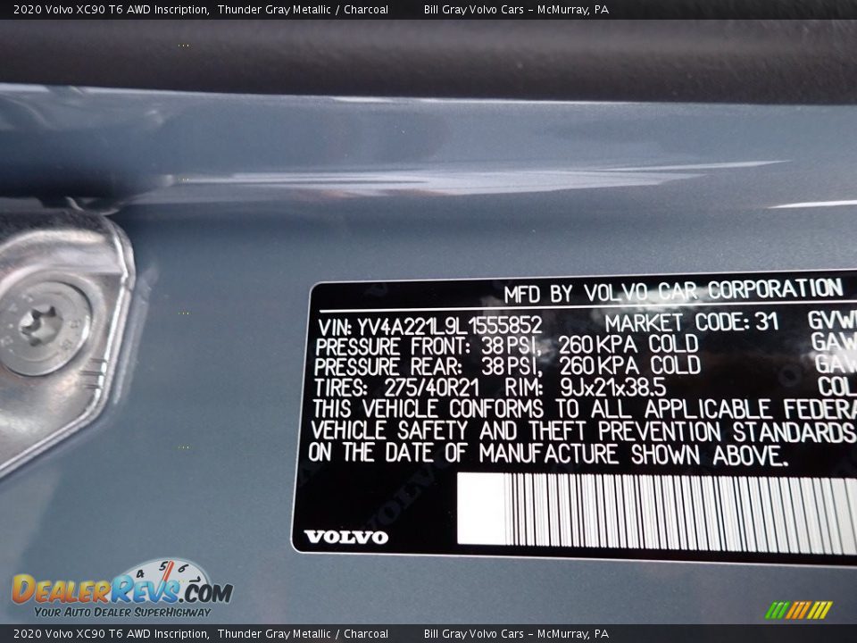 2020 Volvo XC90 T6 AWD Inscription Thunder Gray Metallic / Charcoal Photo #11