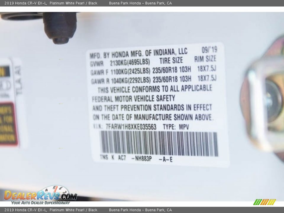 2019 Honda CR-V EX-L Platinum White Pearl / Black Photo #36