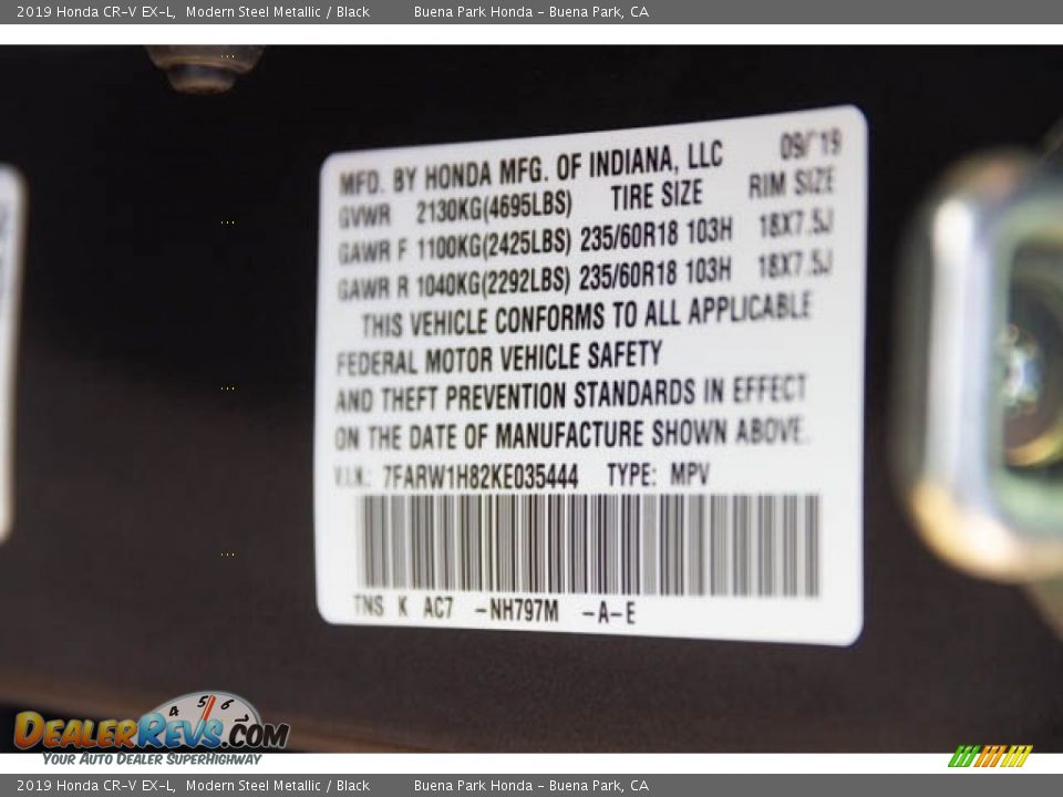 2019 Honda CR-V EX-L Modern Steel Metallic / Black Photo #28