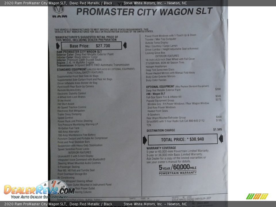 2020 Ram ProMaster City Wagon SLT Window Sticker Photo #29