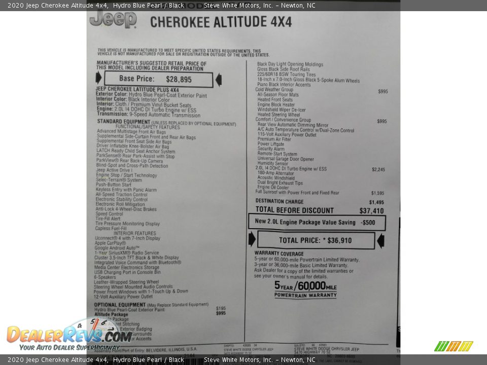 2020 Jeep Cherokee Altitude 4x4 Hydro Blue Pearl / Black Photo #35
