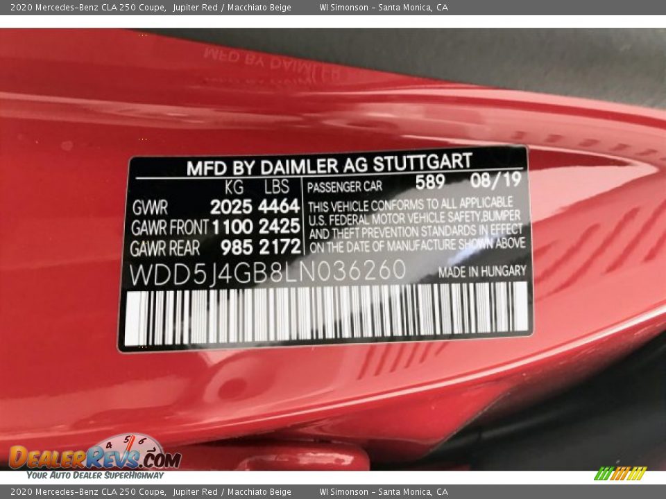 2020 Mercedes-Benz CLA 250 Coupe Jupiter Red / Macchiato Beige Photo #9